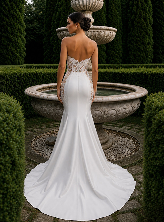 Vestido de noiva sereia com renda bordada e cauda longa, Maison Vol Fioravantte